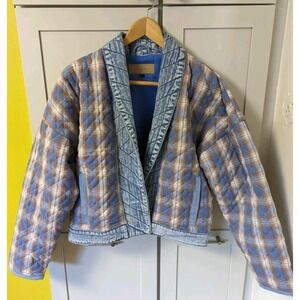 NWOT BlankNYC Fall for You Kimono Jacket Womens XS Denim Plaid Quilted Blank NYC